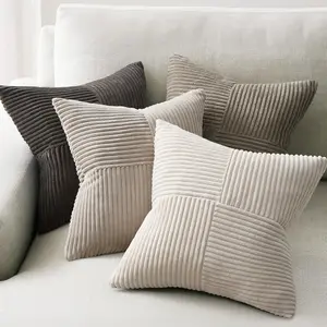Decorative Neutral Gray Throw Pillow Covers for Couch,Boho Cozy Soft Cushion Covers Set of 4 with Corduroy,Accent Pillowcases for Sofa,Bed,Living Room Home Decor 18x18 Inch (Cream,Grey)