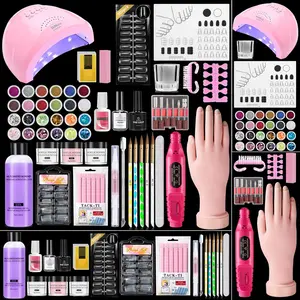Acrylic Nail Kit for Beginners: Monomer Acrylic Nail Liquid Powder with Practice Hand U V Light Drill French Tips Mat for Nail Starters with Everything Home Salon Gift Set (Pink)