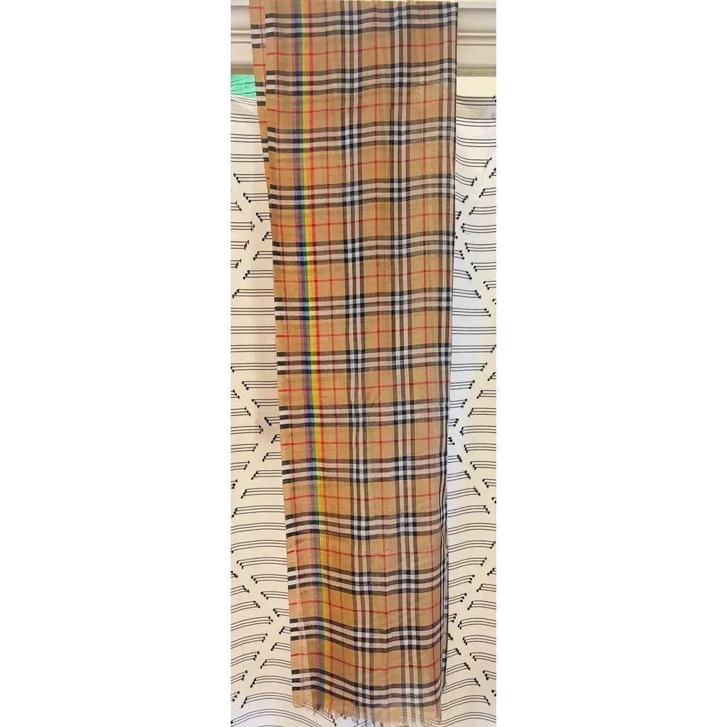 silk 2018 plaid Christopher Bailey rainbow check scarf