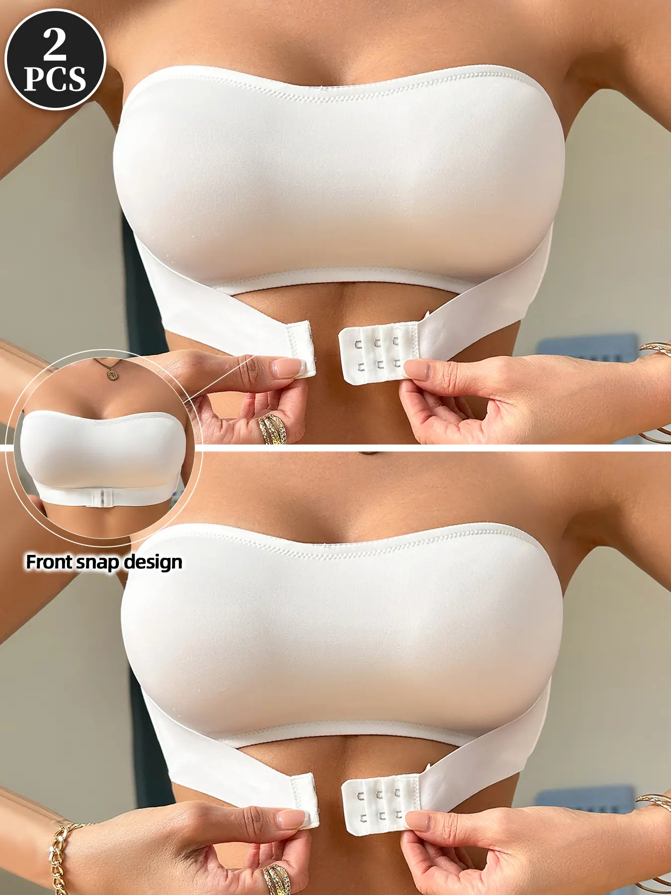 1/2 Pack Simple Women's Front Buckle Non-Slip Wireless Unlined Bra, Casual Everyday Fitted Min Support Underwear for All Seasons