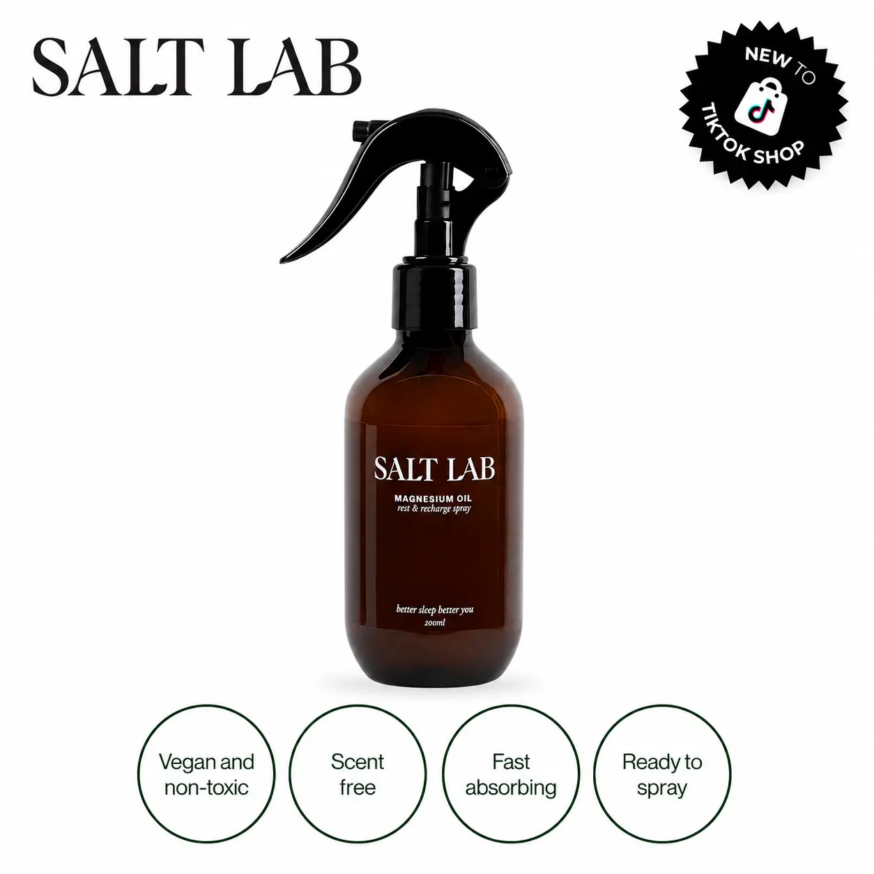 Salt Lab Magnesium Oil Spray 200ml | Topical Magnesium for Relaxation & Daily Wellness | Fast-Absorbing, Fragrance-Free, Non-Sticky Formula Lightweight Body Care