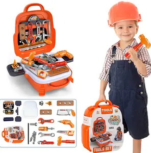 Kids Tool Kit Set with Backpack, 22 PCS Toddler Pretend Play Tools with Electronic Toy Drill, Safety Helmet & DIY Parts, Toys for 3+ Year Old Boys, Bench Play Tool Set with Drill, Construction Kit