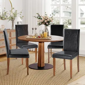 Dining chairs set of 4, Leather Upholstered Modern kitchen Chairs - Sleek Wooden Legs, Leather Accent Chairs, Suitable f