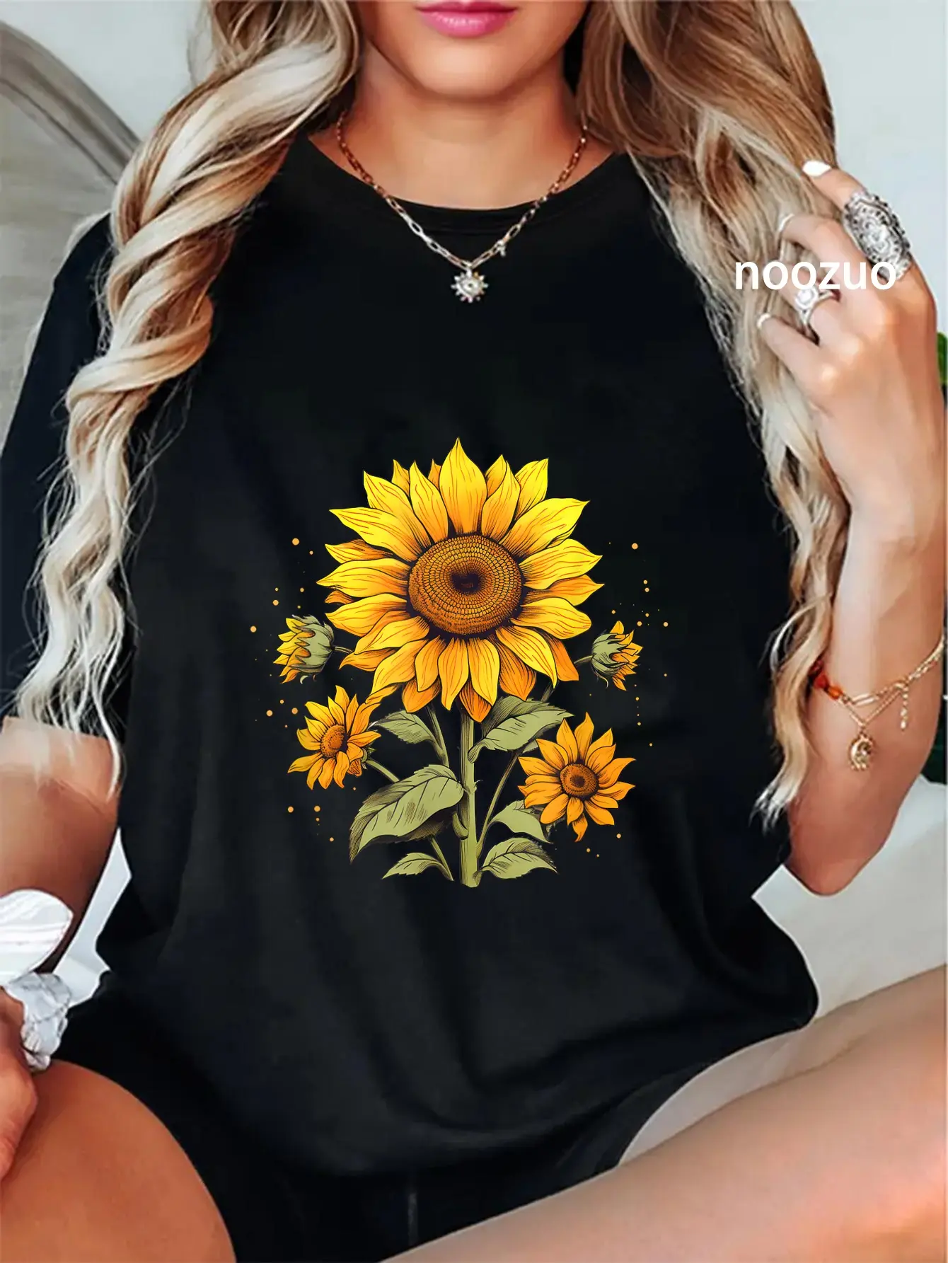 Women's 100% Cotton Vintage Sunflower Graphic T-Shirt, Everyday Streetwear Casual Top, Short, 100% Cotton Women's T-Shirts