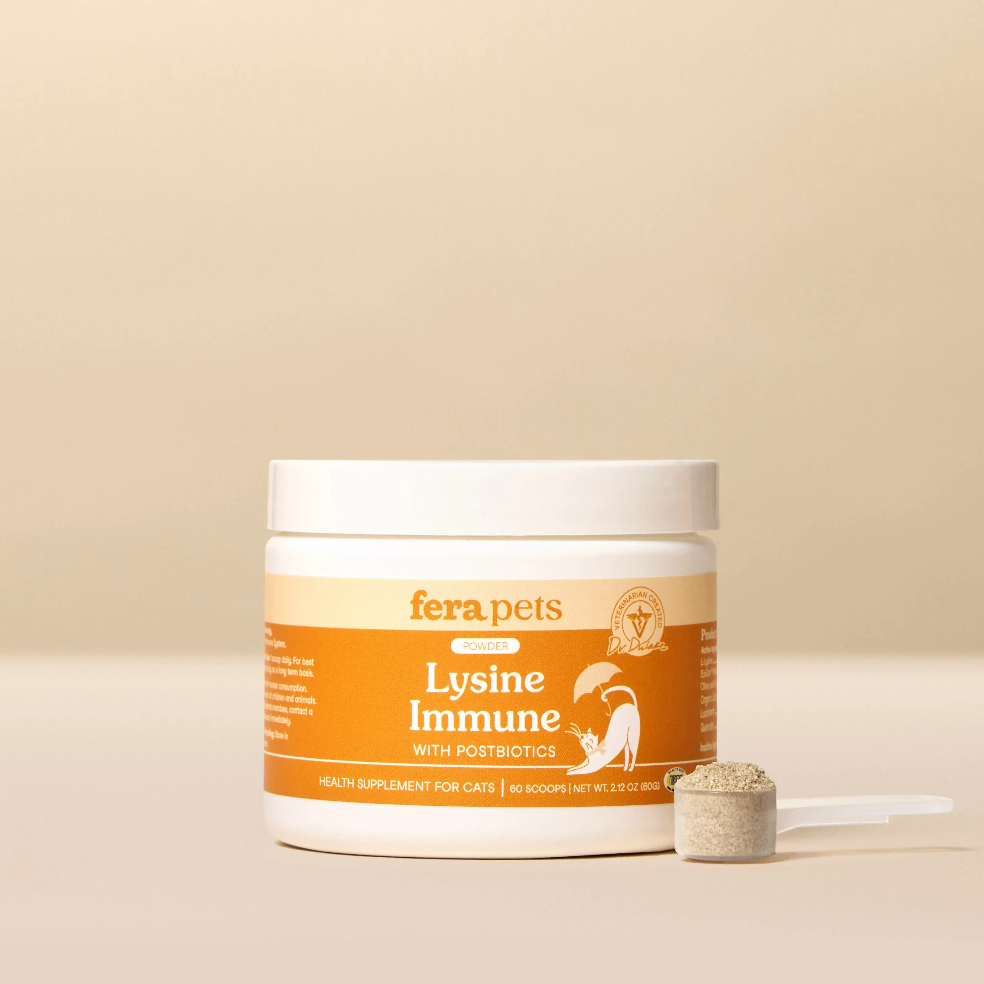 Fera Pets L‑Lysine Immune Support for Cats – Vet‑Formulated Powder Supplement with Lysine, EpiCor Postbiotic, Olive Leaf & Echinacea