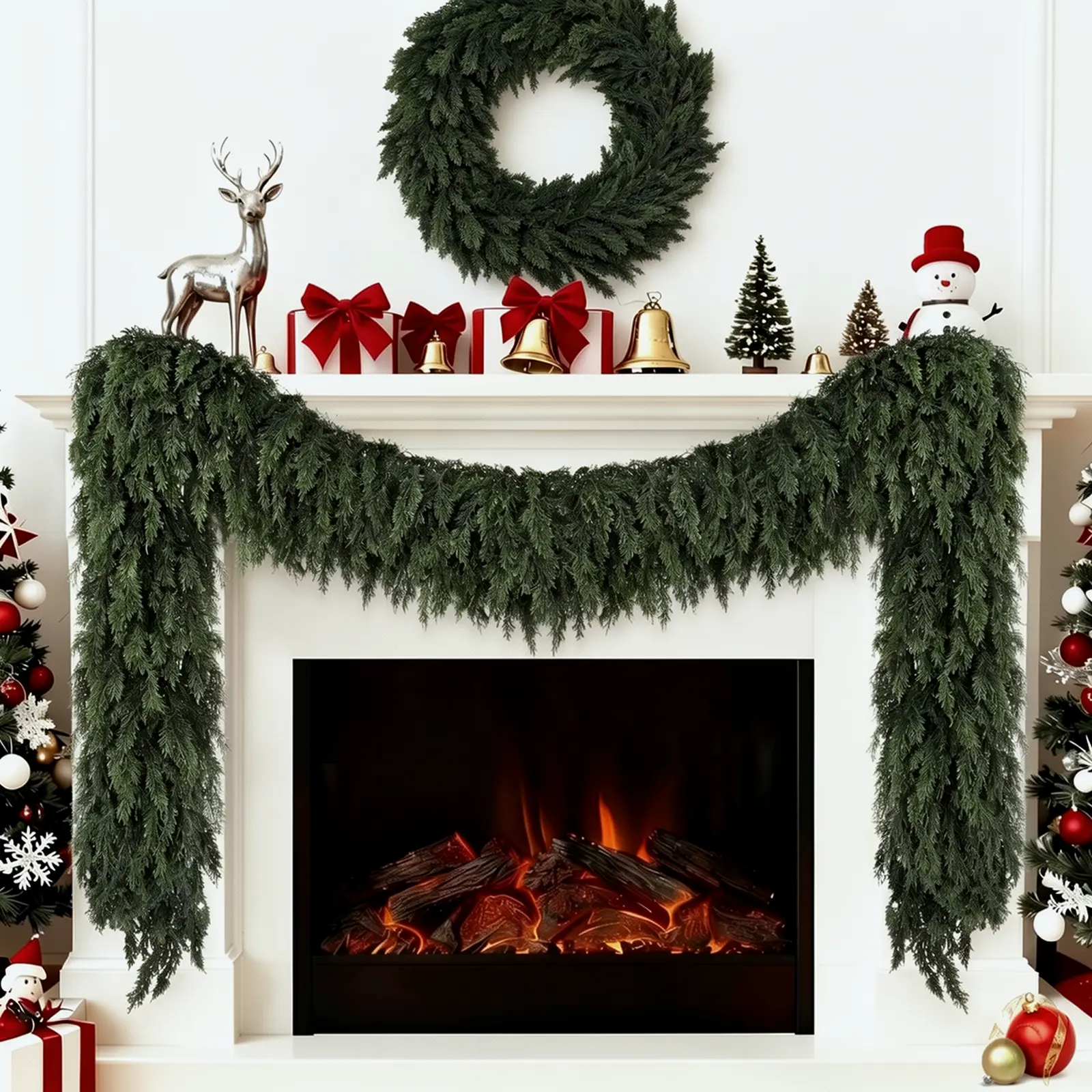 6FT 2PCS Artificial Cedar Garland, Viral Christmas Mantel Decor, Dense Realistic Pine Vine for Fireplace, Staircase, Table & Piano, Easy Hang No Fade Holiday Greenery Home Xmas Decorations (2, 6 FT) summerwins,  Artificial Flowers For Outside