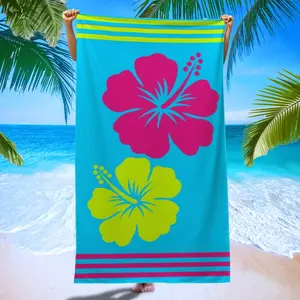 High-Quality Hawaiian Flower Beach Towel, Design Beach Towel, Quick-Dry Cartoon Floral Print, Super Absorbent Microfiber Bath Towel, Absorbent Breathable Towel, Quick Drying Towel, Ideal Gift for Summer Vacations
