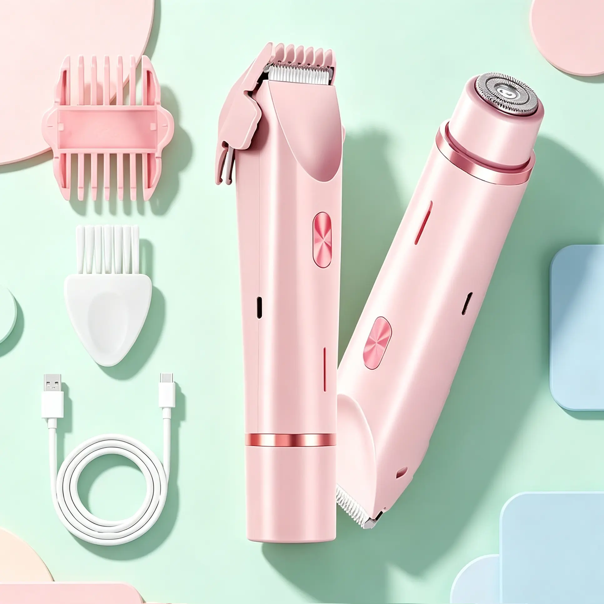 Women's Electric Hair Trimmer,Cordless USB Charging 2-in-1 Double Head Shaver,IPX7 Waterproof Wet Dry Anti-Irritation Groomer,Portable Full Body Facial Hair Remover for Home Bathroom Travel Daily Birthday Gift Selection