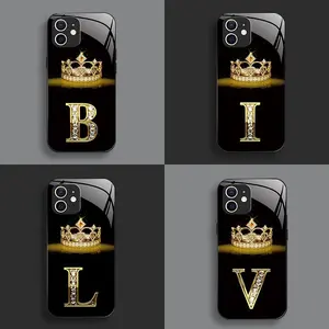 Suitable for [iPhone 12] New high-end crown letter glass mobile phone case new business simple explosion-proof mobile phone case affordable anti-fall anti-fingerprint 995