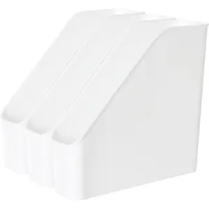 3 Pack File Folder Bin Storage, Plastic File Folder Bin Organizer with Handle (White)