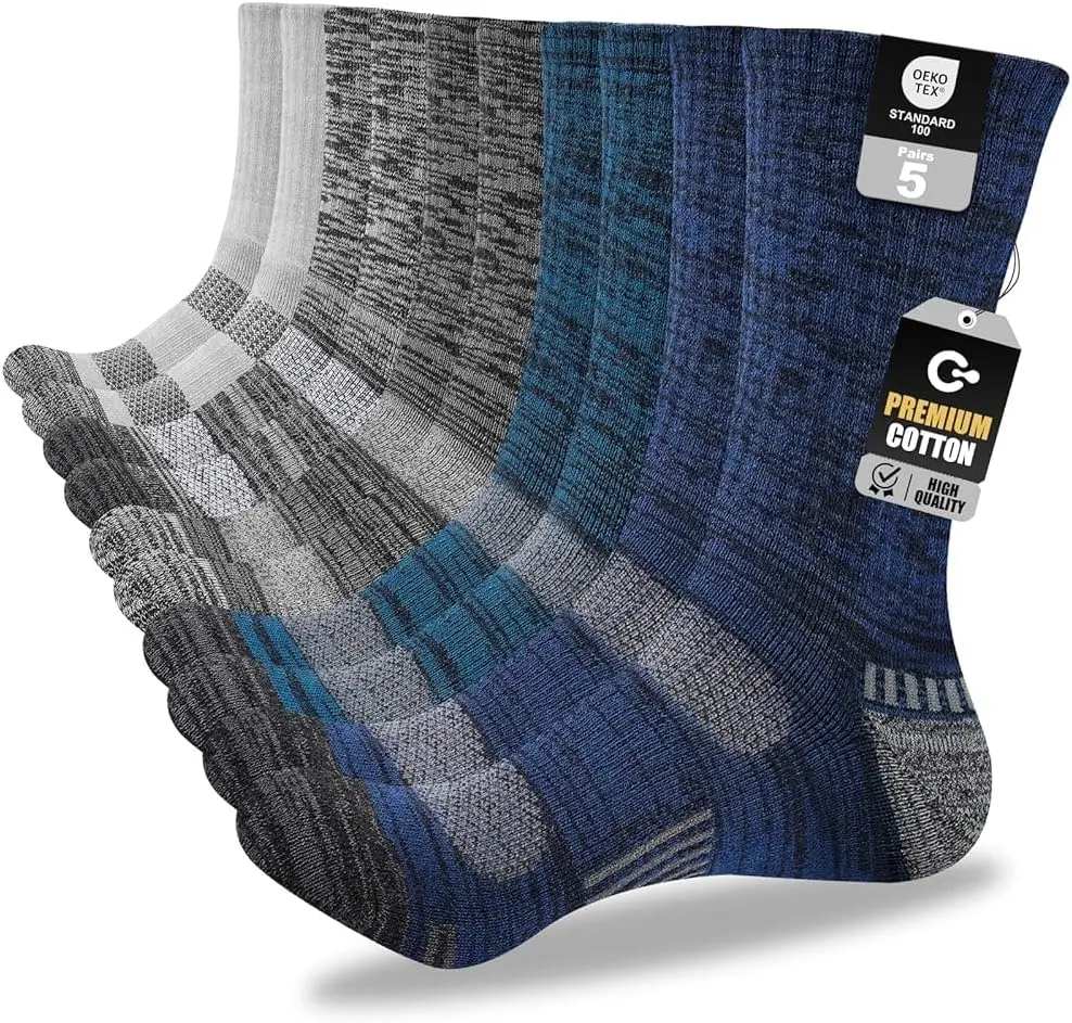 Men's Cotton Classic Crew Length Boot Socks - 5 Pairs, Full Cushion, Moisture-Wicking, Durable, Reinforced for Adult Work, Hiking, Outdoor Activities, Machine Washable, Male, Adults, Walking, All Seasons, 5 Pairs-Black, Activewear, Menswear, Athletic