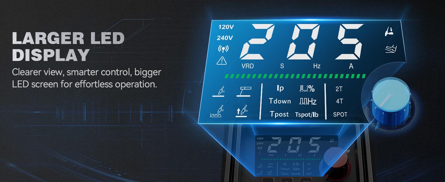 ARCCAPTAIN iControl TIG 205P Pro Welder With APP Control, 5 In 1 DC/Pulse/Lift/Spot TIG & Stick, Dual Voltage 120V/240V TIG Welding Machine With Large LED Display, 2T/4T, Smart Fan, Safety Protection