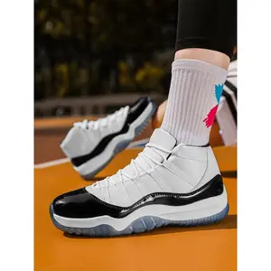 Unisex High-Top Basketball Shoes, Retro Sport Style, Shock Absorbing Sole, PU Leather Patchwork Design, All Seasons Wear