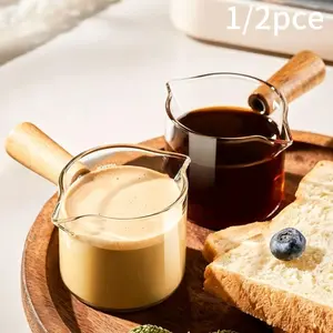 Dual Spout Glass Espresso Shot Cup with Wooden Handle, Heat Resistant Borosilicate Measuring Cup for Coffee Extraction, Barista-Grade Coffee Maker Accessory, Coffee Equipment, for Home Cafe Brewing, Birthday Housewarming Gift for Coffee Lovers