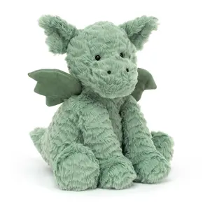 Jellycat Fuddlewuddle Dragon Plush | Rippled Sage Green Luxury Stuffed Animal | Soft Textured Mythical Creature Toy | Aesthetic Nursery Decor | 9" Medium