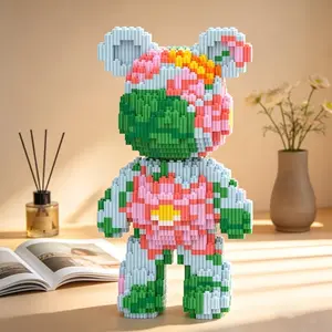 Large Flower Teddy Bear 3D Puzzle Building Blocks Decoration, Bookshelf Home Office Cabinet Decor, Party Living Room TV Stand Display