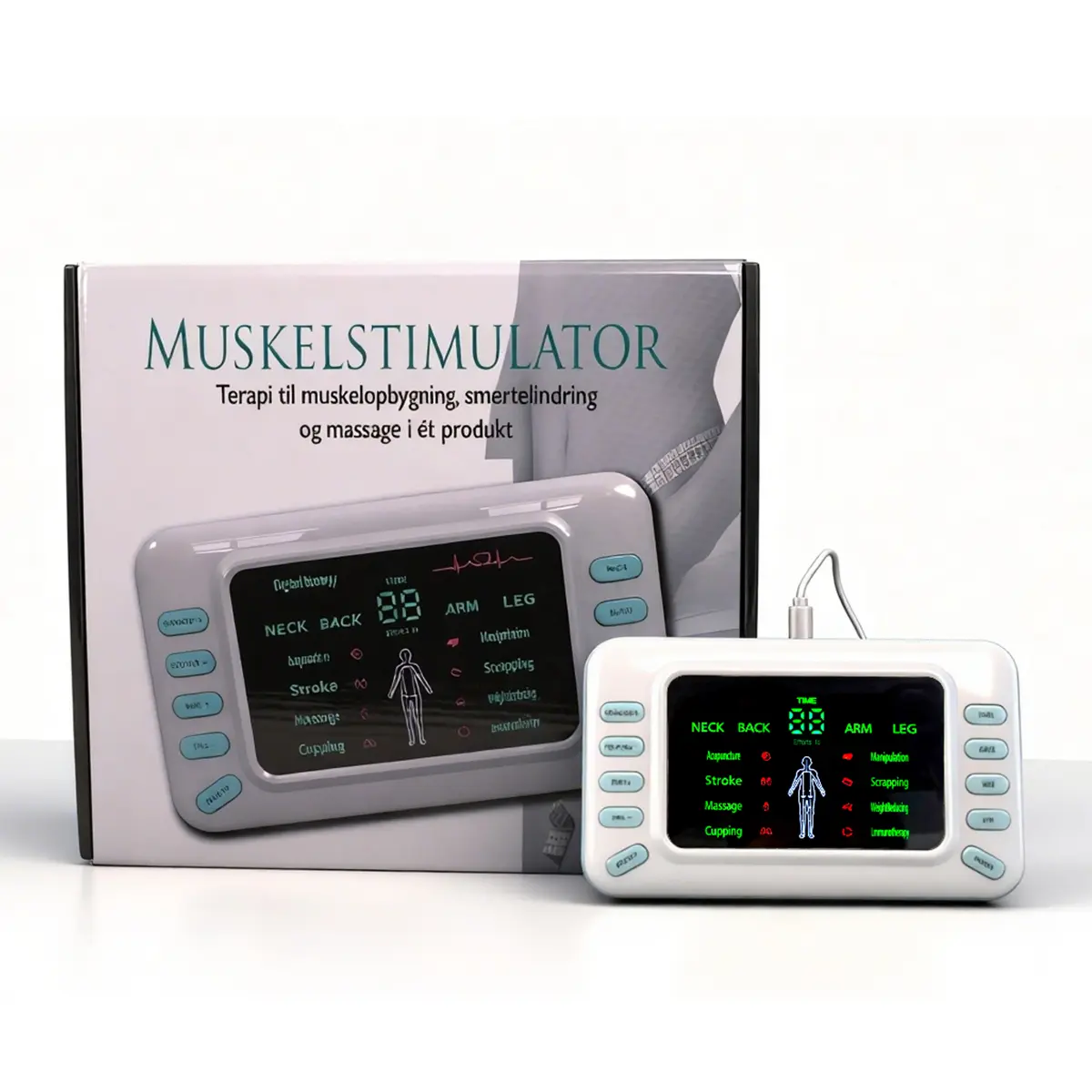 Rechargeable Plug-in Cupping Set with Adapter, Dual Output Digital Meridian Muscle Stimulator, USB Port, Travel Carry Pouch, 8 Modes, 10 Levels, Neck Support for Tension Ease, Waist Pain Relief, Youth-Focused Home Massage Device for Multiple Zones, Plug A