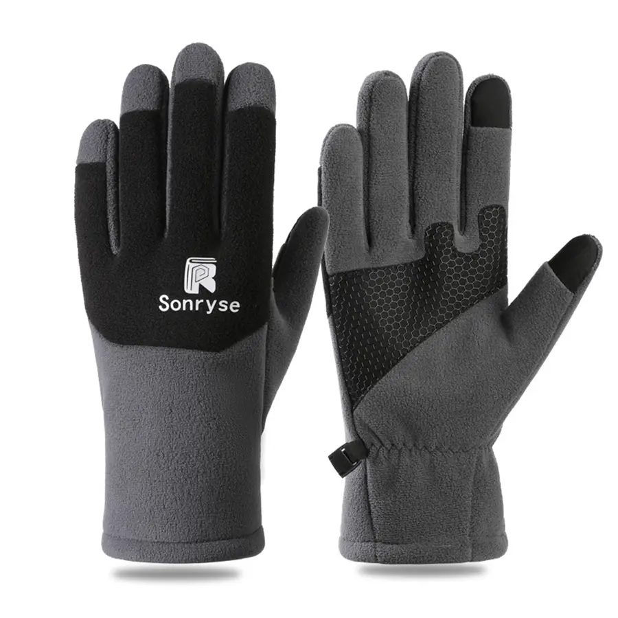 Unisex Outdoor Sports Cycling Gloves - Winter Warm, Fleece-Lined, Gray, Black Touchscreen-Tipped for Cold Weather
