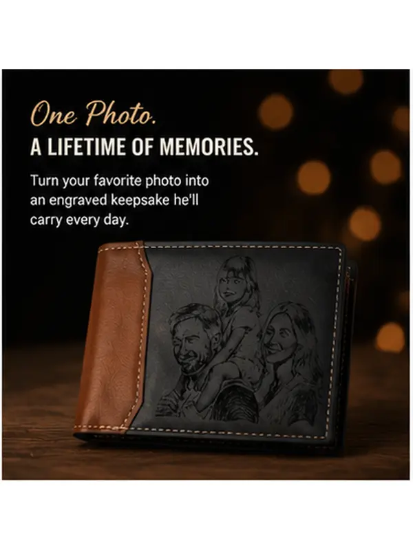 Custom Picture Leather Bifold Wallet, Laser Engraved Name & Quote Wallet, Sentimental Daily Accessory, Exclusive Keepsake Gift for Father, Husband & Men