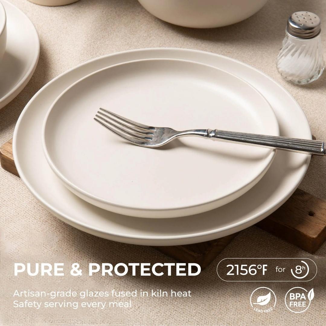 12-Piece Stoneware Dinnerware Sets With Mugs  Microwave  Dishwasher Safe  Non-Toxic Dinner Plates Bowls Set  Stackable Matte Glaze Kitchenware For 3