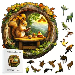 501forest Squirrel Boxed Wooden Jigsaw Puzzle, High-Difficulty Challenge Toy, Ideal for Family Gatherings & Company Events, Fun Friends Activity, Wooden Puzzles