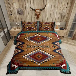 Bohemian Decor Bedding Set,Southwestern Native American Comforter Set,Boho Aztec Exotic Quilted Duvet,Vintage Rustic Farmhouse Duvet Insert