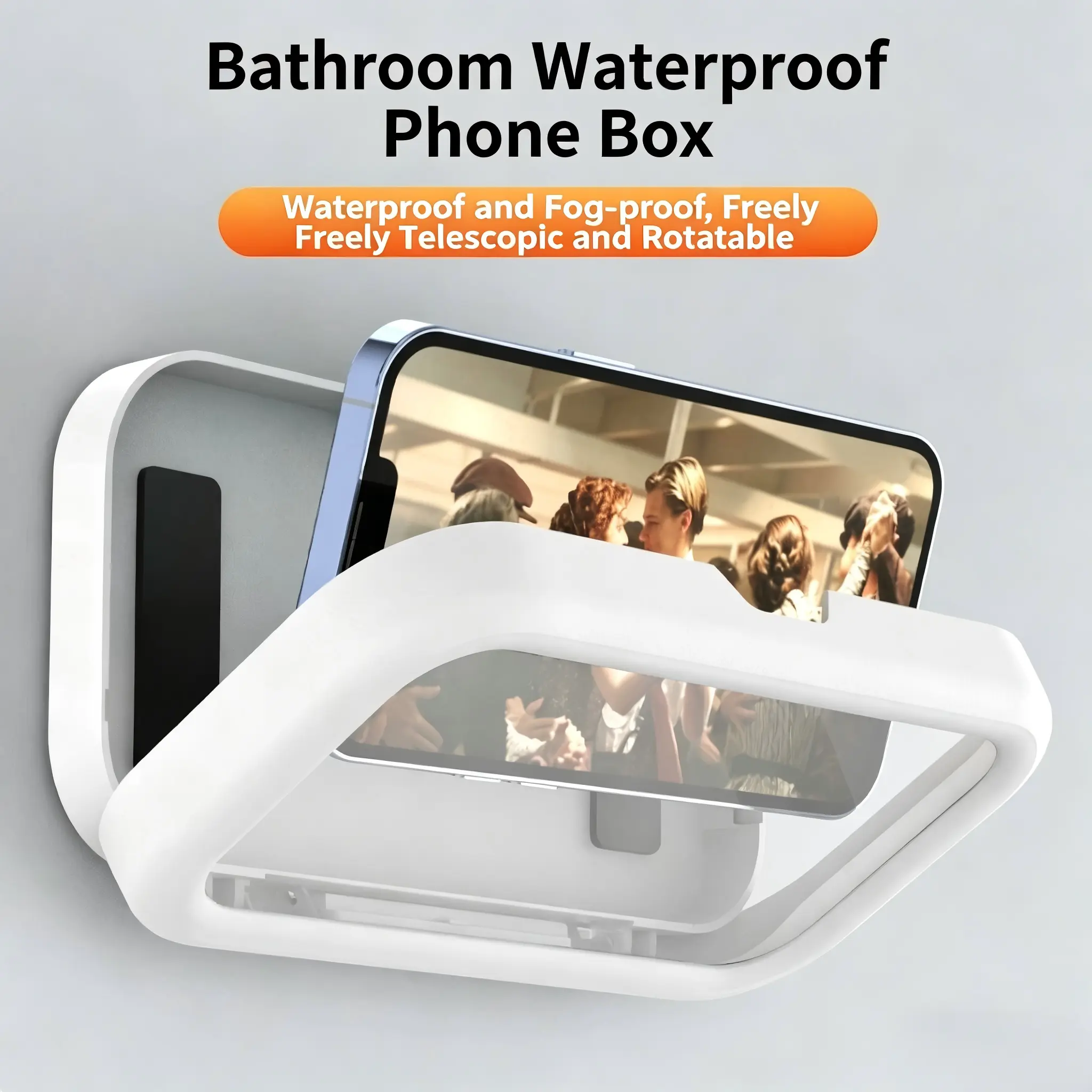 Waterproof Shower Phone Holder — 360° Rotatable,Anti-Fog,High-Sensitivity Touchscreen Case — Suitable for Bathroom Walls,Mirrors,and Bathtubs;Compatible with Most Smartphones