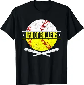 Dad of Ballers Funny Dad of Baseball and Softball Player Casual Short Sleeve Cotton T-Shirt