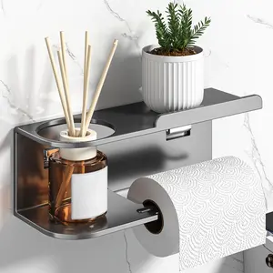 Wall-Mounted Paper Towel Holder with Perfume Storage Rack, Multi-Functional Organizer for Kitchen & Bathroom, Self-Adhesive Installation, Bathroom Accessories Organizer