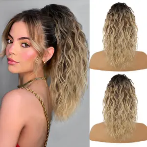 Iridescent Claw Ponytail Extension Black Brown 18" Curly Pony Tail Clip in Hair Extensions for Women Fluffy Natural Looking Synthetic Hairpiece for Daily Use