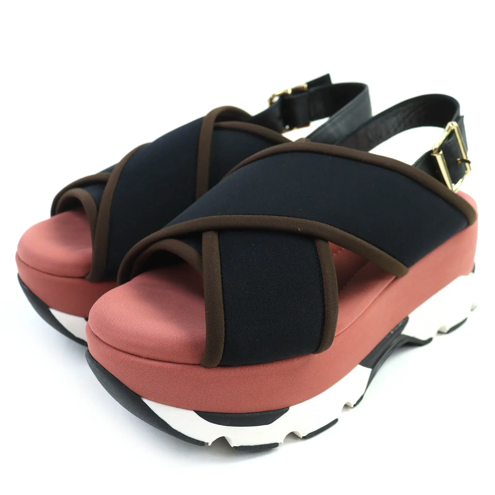 Pre-owned MARNI Others Small Leather Goods Leather Cross Strap Platform Sandals