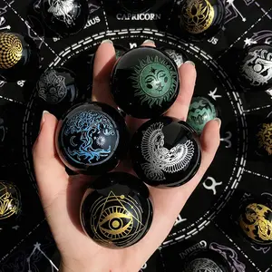 1 count  Black Obsidian Quartz Sphere Etched Crystal Stone Ball Fashionable Home Decoration