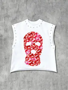 Men's Casual Graphic Sleeveless Vest, Lip Mask Print, Loose-Fitting, Comfortable Skin-Friendly Fabric, Perfect for Daily Wear and Trendy