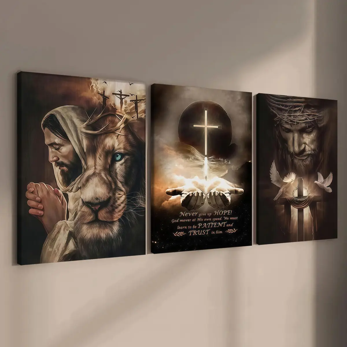 3-count wooden frame canvas, retro-textured Bible scripture poster, Religious Cross Print, Art Prints, Jesus figure decoration, the light of faith, perfect home decor, modern family poster, corridor wall art, Wall Decor Pictures, waterproof, art