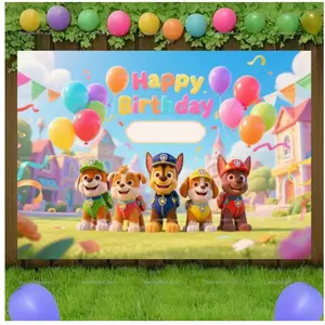 Paw Patrol Backdrop Vibrant White Balloons Kids Birthday Decoration Party Supplies Banner for Gifts Dorm & Party Wall Decor Lightweight Ornaments