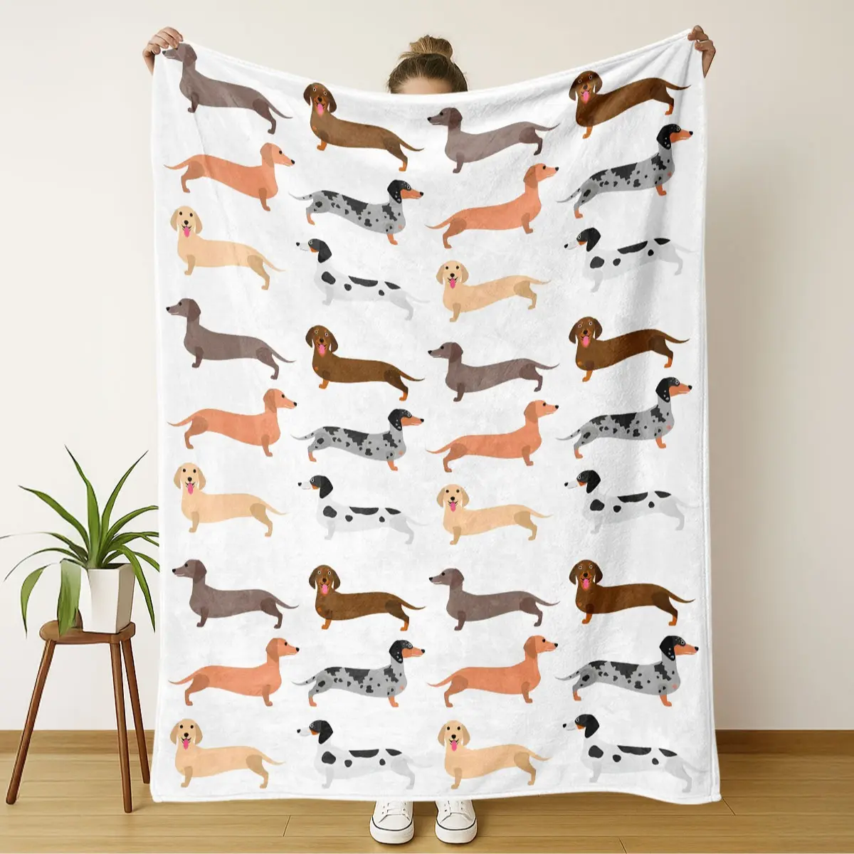 Soft Flannel Blanket with Sausage Dog Print, Warm Sofa Bed Travel Throw, Multi-Purpose All-Season Gift Blanket, Cozy Home Decor, Cartoon Pattern Blanket, Blanket For Couch