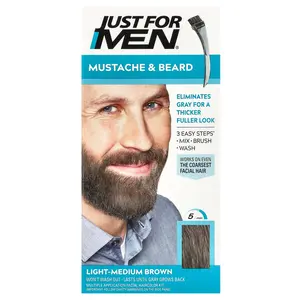 Just for Men Mustache & Beard, Brush-In Color Gel, M-30 Light-Medium Brown, 1 Multiple Application Kit