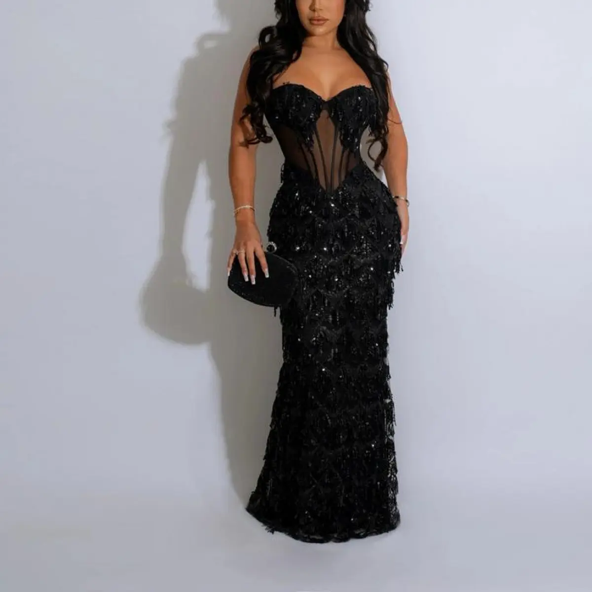 2025 Sequin Strap Party Dress Night Club Wedding Guest Outfit Formal Women's Wear Cocktail Dress Adjustable Straps Stretch Version Y2K Retro A-line Silhouette Detachable Straps Full Coverage Sequins Stretch Polyester Spandex Blend