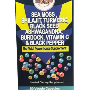 A To Z Organic Vitamins - Sea Moss Shilajit Turmeric Black Seed Ashwagandha Burdock Vitamin C & Black Pepper Total Powerhouse Supplement 60 Veggie Capsules - Healthcare