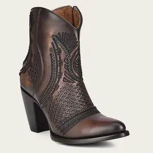 CUADRA Women Artisan Embroidered Brown Leather Bootie CU635 3F91RS