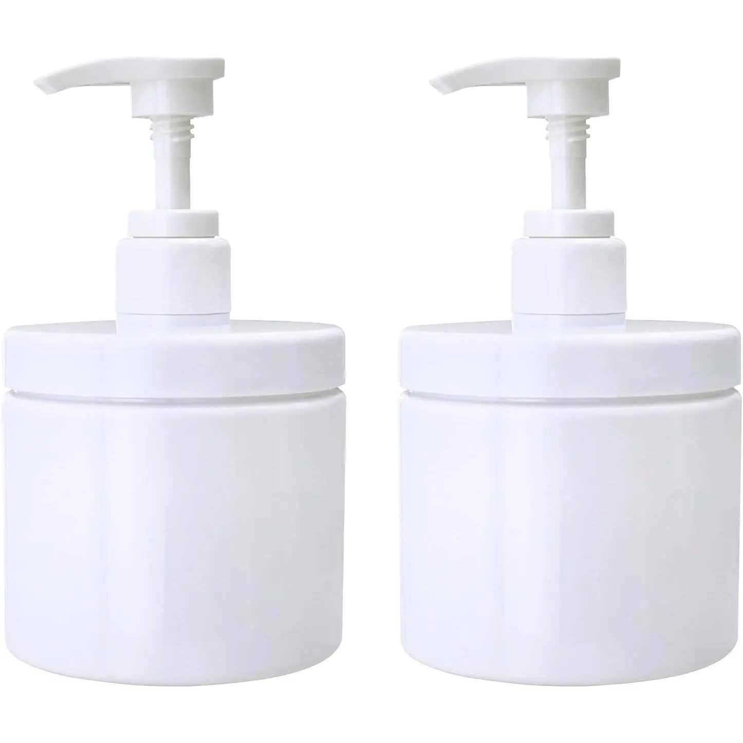 Pump Bottle Dispenser Plastic Pump Bottles Refillable Bottles Wide Mouth Jar Style Empty Pump Bottles Bathroom Shower Containers for Lotion Shampoo Conditioner (White, 2X 500ml)