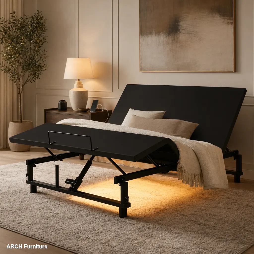 Queen Size Adjustable Bed Base Frame with Adjustable Headboard, Head & Ft Incline, Wireless Remote, 4-Port USB Charging, Under-Bed Nightlights, 0 Gravity Mode, Quiet Motor, Black Metal & Wood Construction, Led-Accented Bed Frames