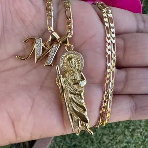 St Jude with letter initial necklace