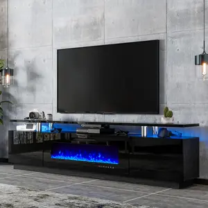 【Ships in 2 Boxes】AMERLIFE 80" TV Stand with 40" Electric Fireplace, Modern Entertainment Center with Open Storage for TVs Up to 90", Black Antique,Best Gift Ideas/Christmas Gifts