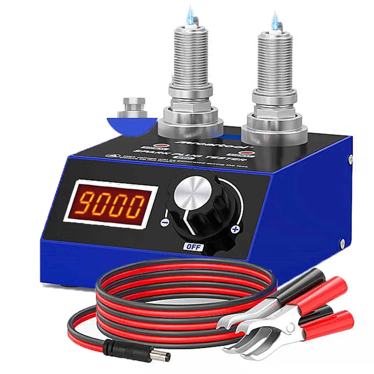 Spark Plug Tester Automotive Engine Ignition Coil Tester Dual Holes 500-9000rpm Working Frequency with LCD Display,110V/220V Car Spark Plugs Tester Tool for 12V Gasoline Vehicle.