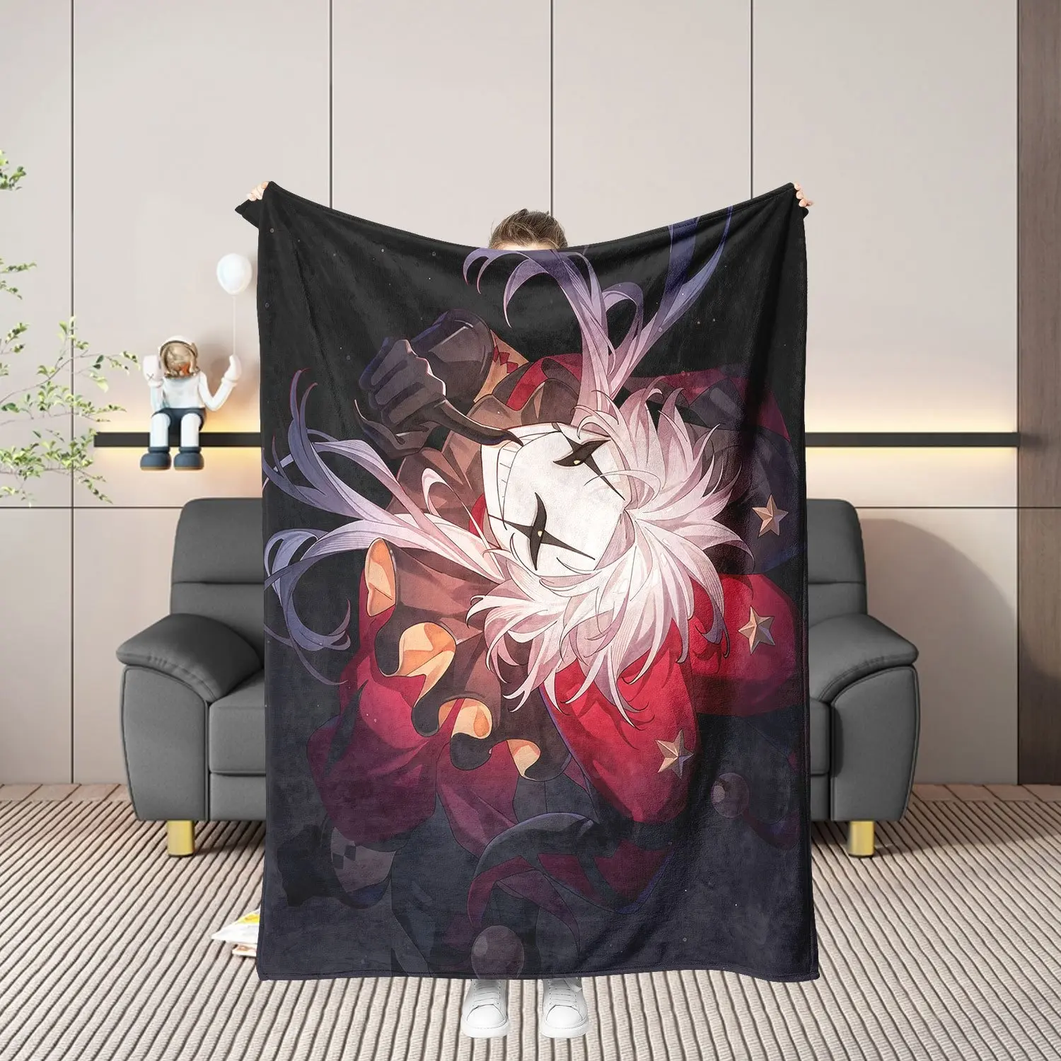 The Freak Circus Clown Pierrot Flannel Blanket Contemporary Clown Print Ultra Soft Plush Throw Blanket Cozy Lightweight Bedding Blanket for Bedroom Sofa Couch Office Dorm Travel Air Conditioned Room Decor All Season Gift