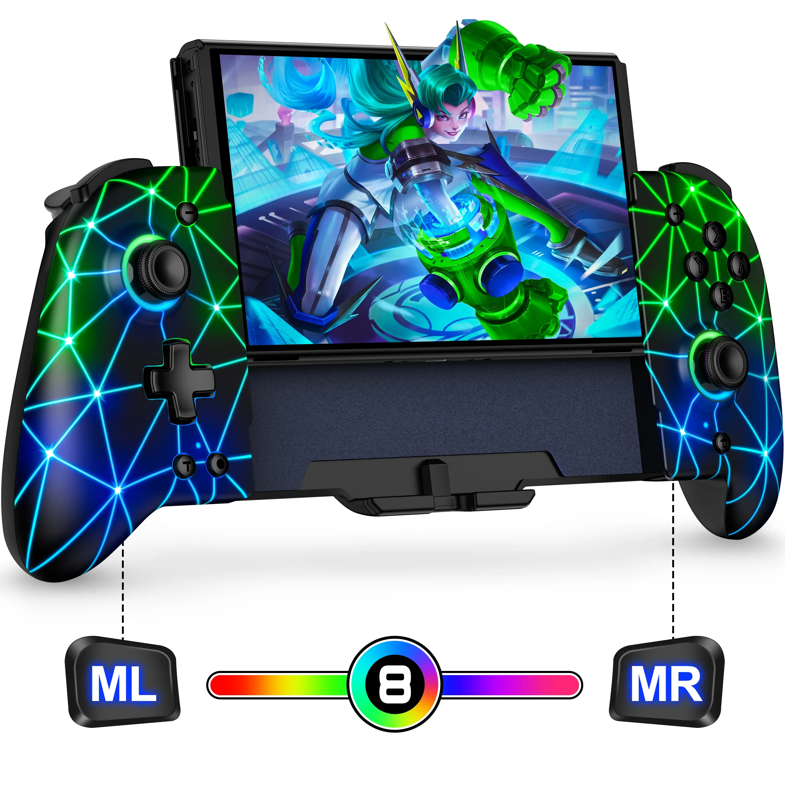 Switch Controllers for Switch/Switch OLED, Hall Effect Joystick Full-Size Switch Joypad Ergonomic Handheld Mode Controller, One-Piece Wireless Switch Remote with Battery/RGB/Turbo/Programming