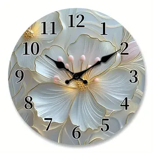 Elegant Flower And Stamen Pattern Design Wooden Wall Clock with Golden And Pink Outline Silent Wall Clock, Living Room, Bedroom, Kitchen, Office Decoration, Modern Home Art Decor, Ideal Christmas, New Year Gift, Birthday Gift
