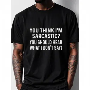 Men's 100% Ultra-Soft Cotton Short-Sleeve T-Shirt - Breathable Menswear Clothes, Bold White "You Think I'm Sarcastic?" Graphic, Casual for Running & Weekend Wear, Made in USA
