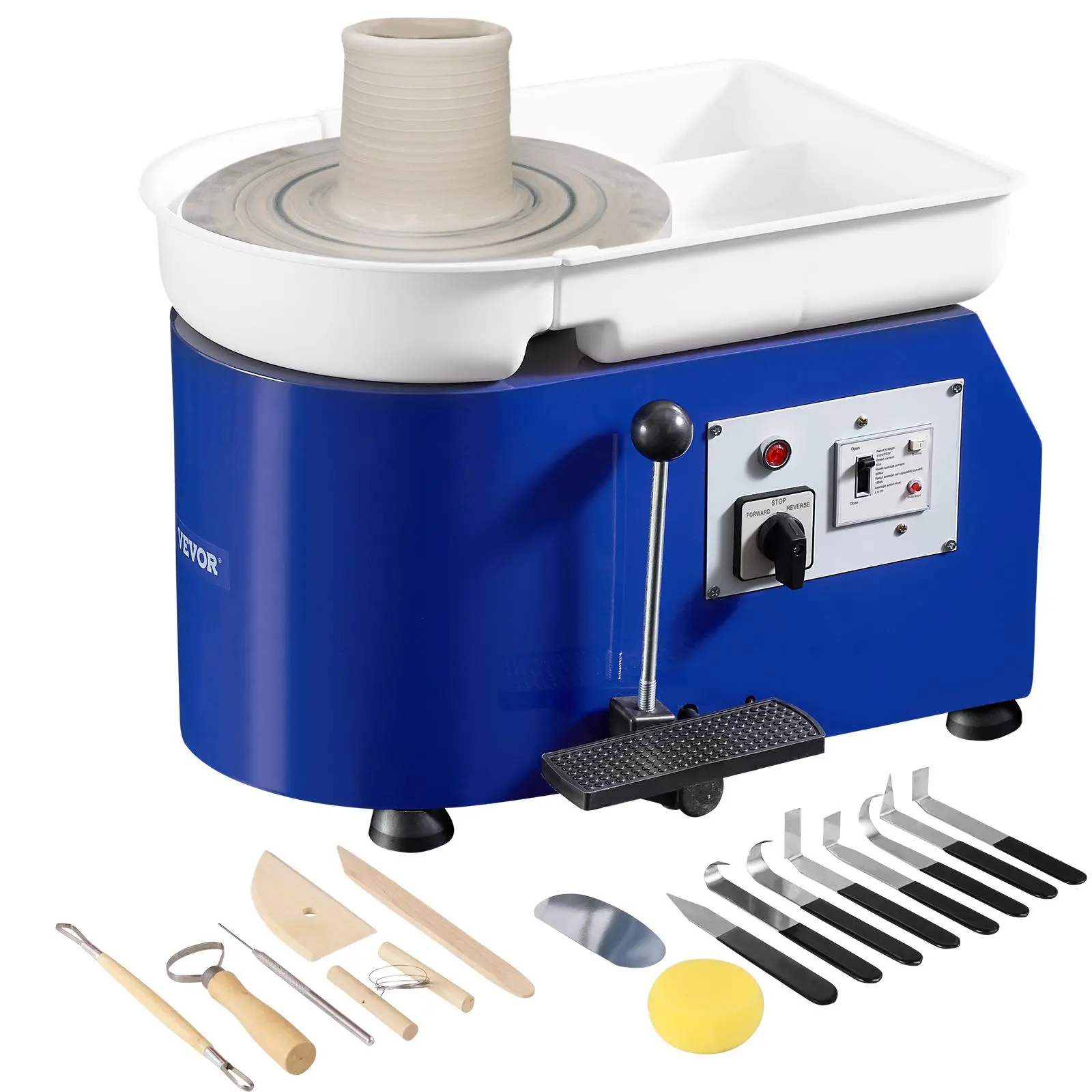 【BackToSchool】VEVOR Durable Ceramic Pottery Wheel for Adults - 350W 11in Turntable Pottery/Ceramics Tool, 0-300RPM Adjustable Speed (Handle & Pedal Ctrl), Quiet Motor, ABS Detachable Basin, 11lbs Handicraft Accessory Kit with Waterproof Apron, Blue (Fathe